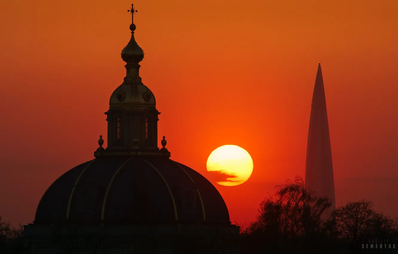 Photo wallpaper sunset, the evening, Saint Petersburg, Peter and Paul Cathedral, Vasily Semenyuk