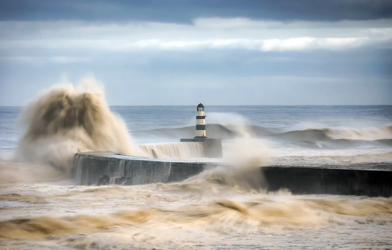 Photo wallpaper storm, Durham, Seaham Lighthouse
