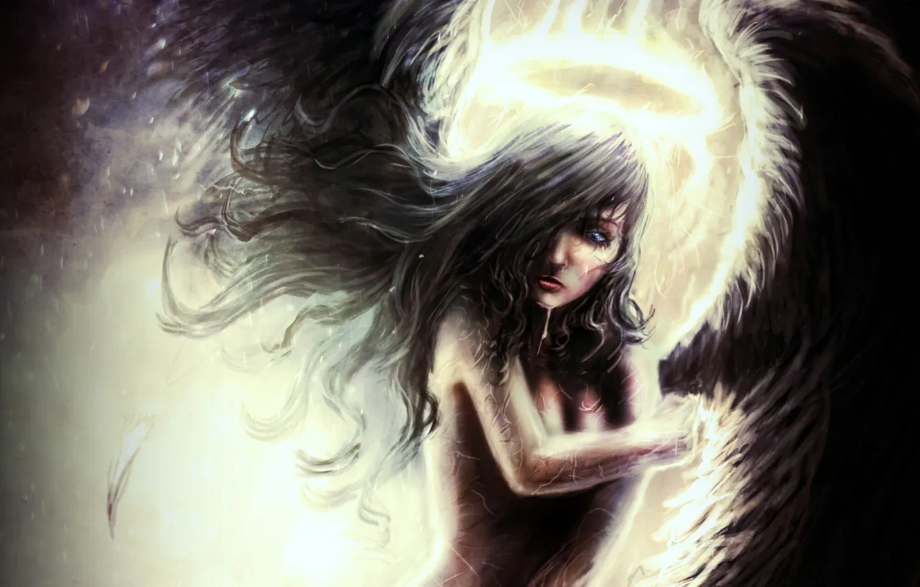 Photo wallpaper girl, black, wings, angel