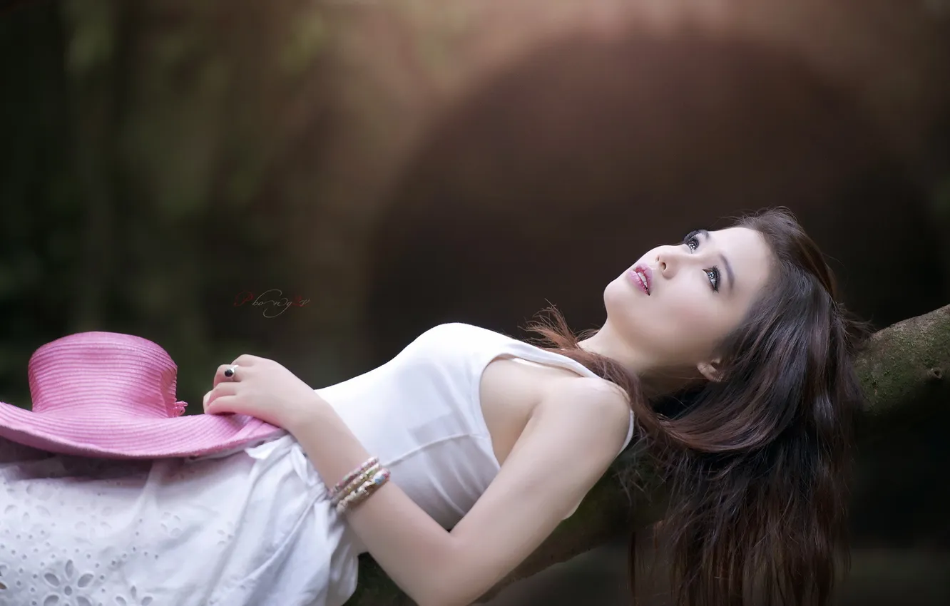 Photo wallpaper girl, hat, Asian