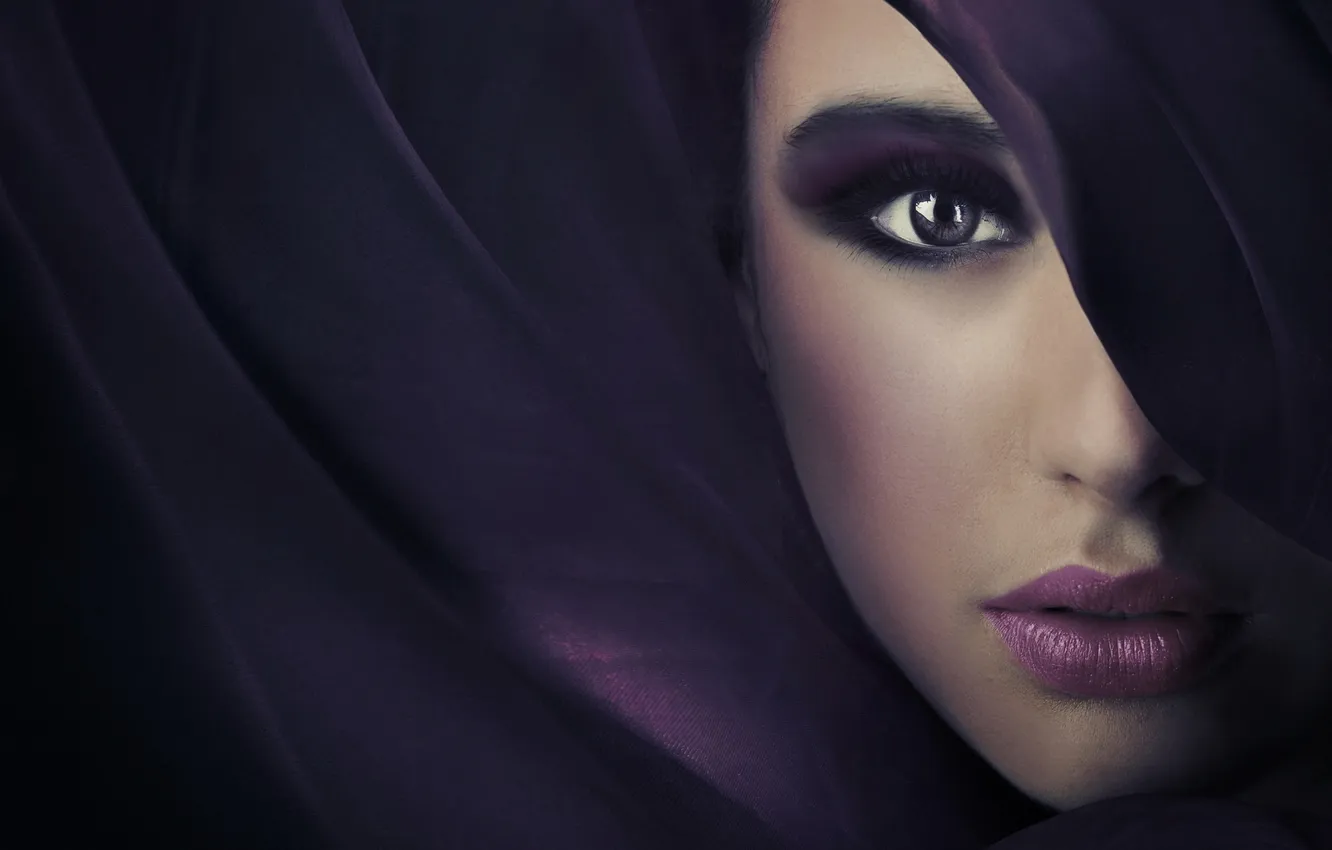Photo wallpaper purple, eyes, look, face, shadow, lips, purple