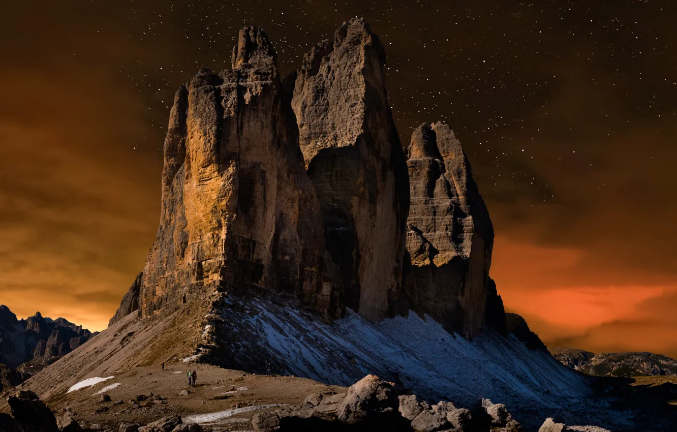 Photo wallpaper mountains, night, The Dolomites