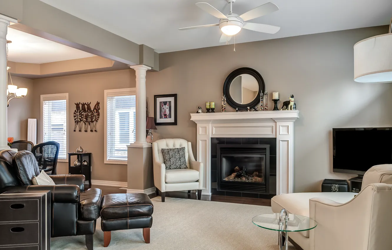 Photo wallpaper design, style, chair, fireplace, living room