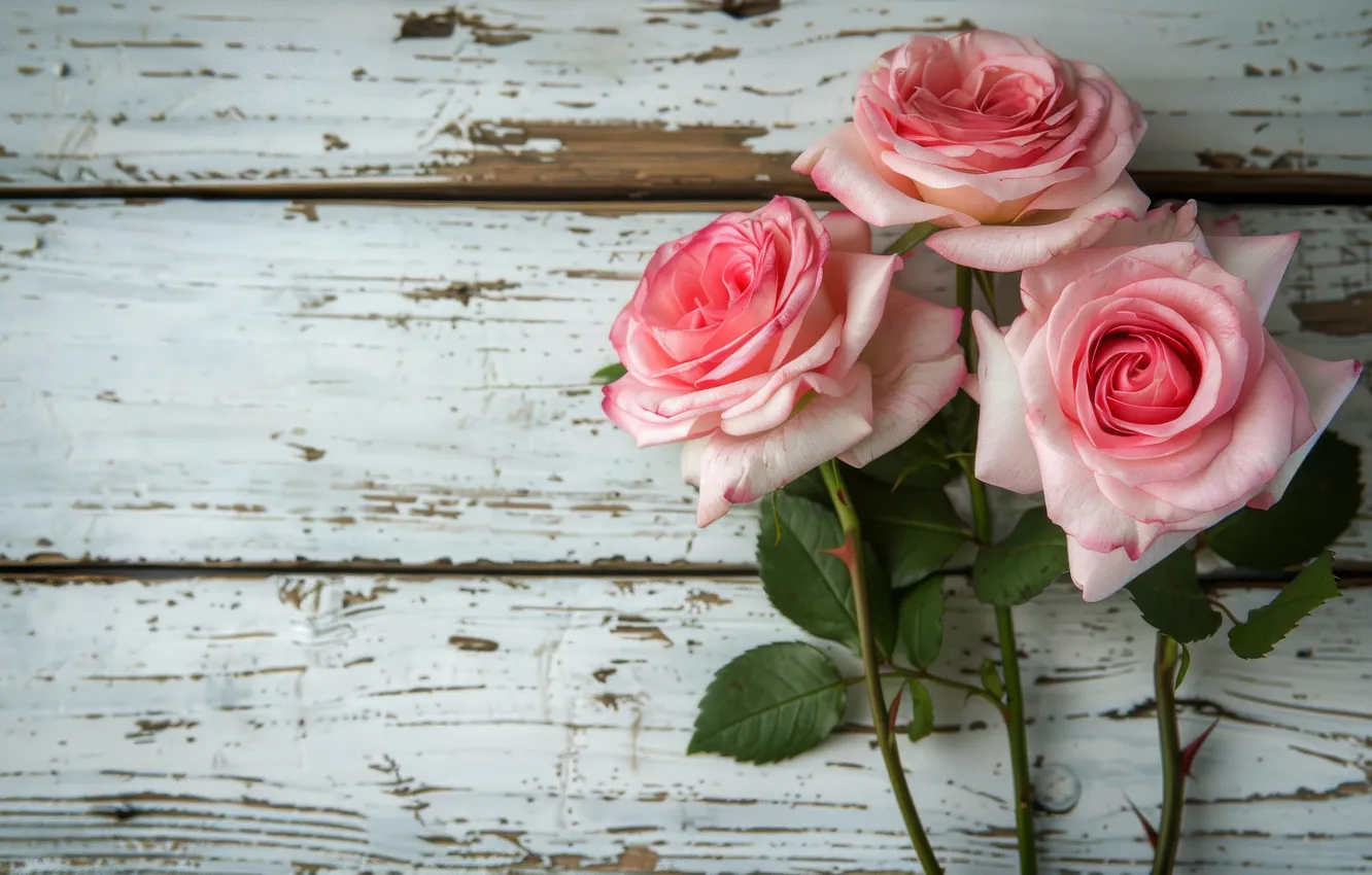 Photo wallpaper flowers, holiday, Board, paint, roses, bouquet, pink, trio