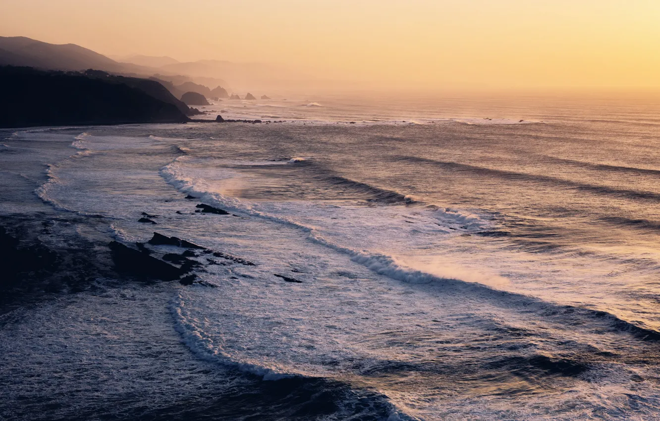 Photo wallpaper sea, fog, shore