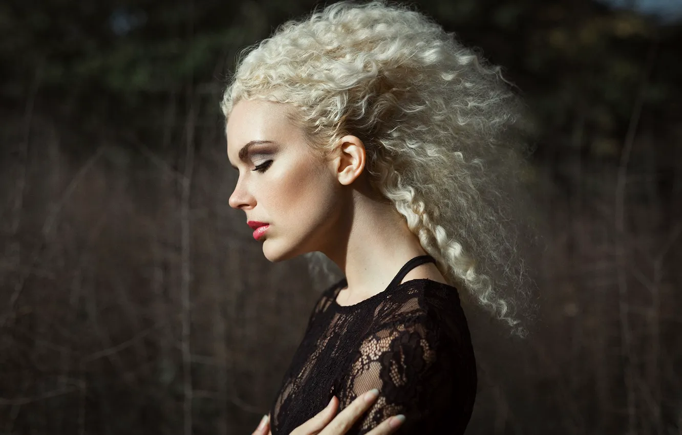 Photo wallpaper girl, face, style, mood, makeup, profile, curls, Olga Gridina