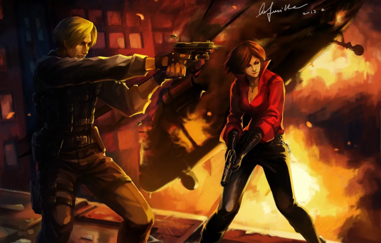 Photo wallpaper shooting, Resident Evil, Ada Wong, Ada Wong, Leon Kennedy, Leon Kennedy