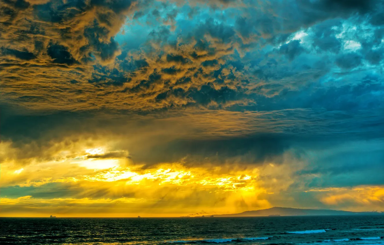 Photo wallpaper sea, the sky, sunset, clouds, photo