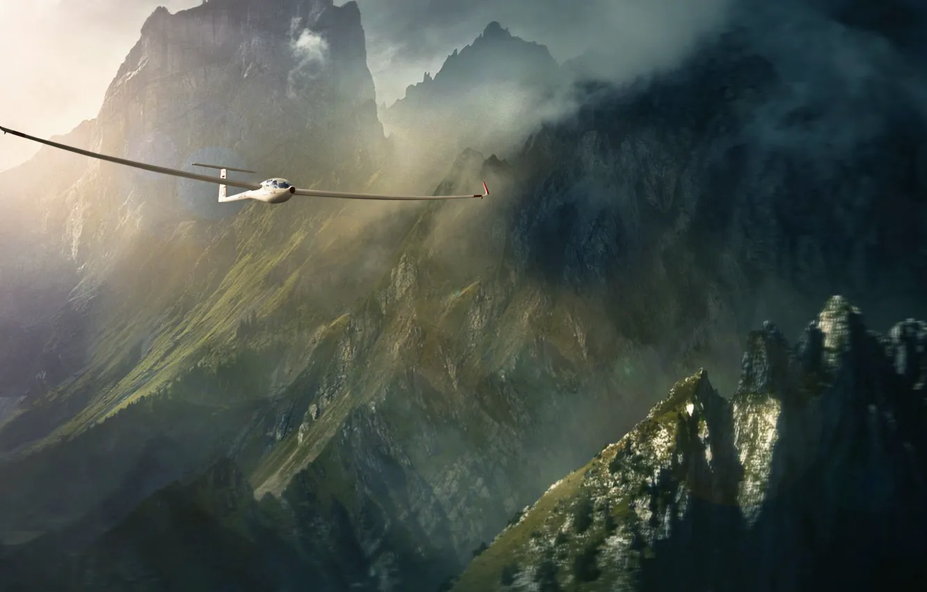 Photo wallpaper sky, mountains, clouds, aviation, glider