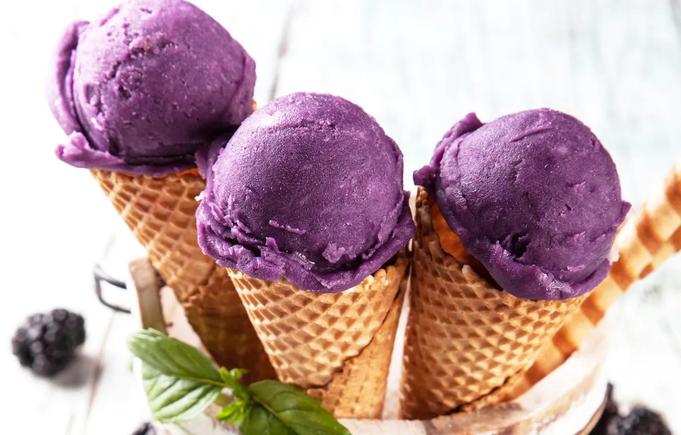Photo wallpaper ice cream, dessert, BlackBerry, sweet, dessert, blackberry, ice cream