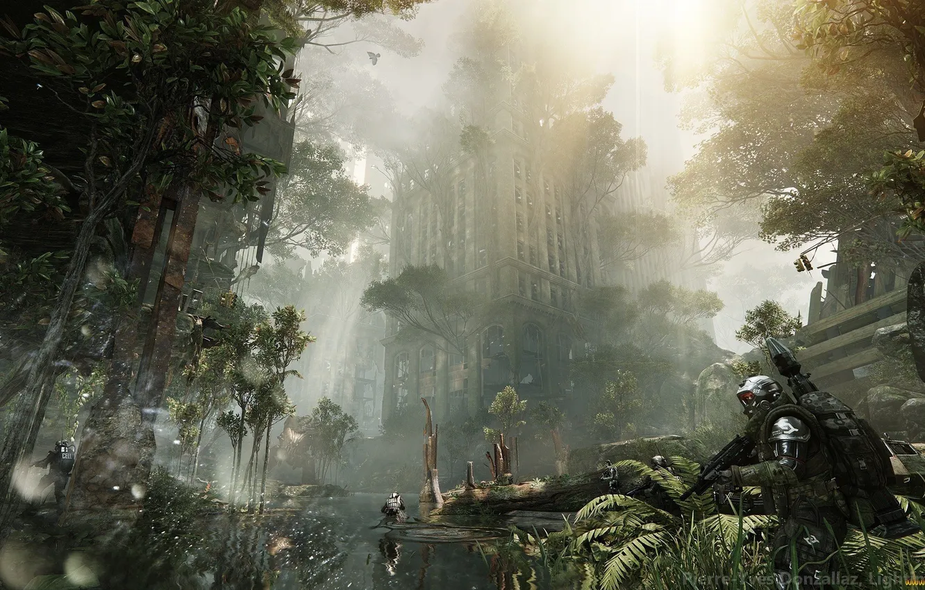 Photo wallpaper jungle, soldiers, the ruins, new York, cell, crysis 3