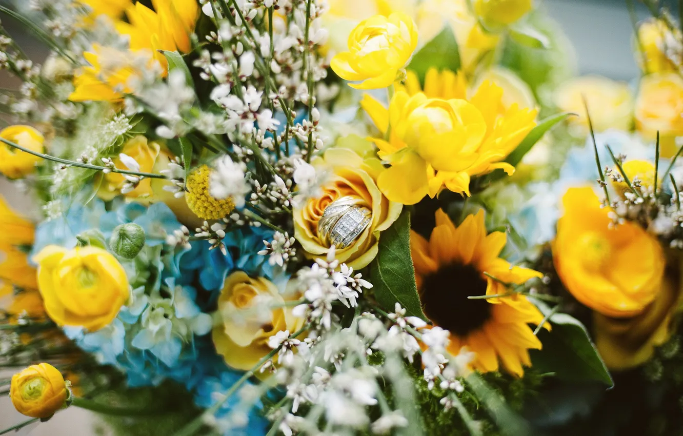 Photo wallpaper flowers, bouquet, ring