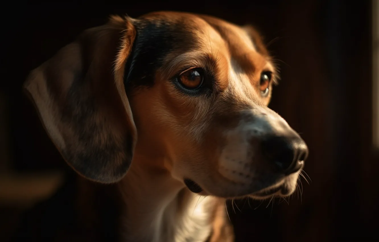 Photo wallpaper look, face, dog, Beagle, digital art, AI art, The Art of Artificial Intelligence, neural network