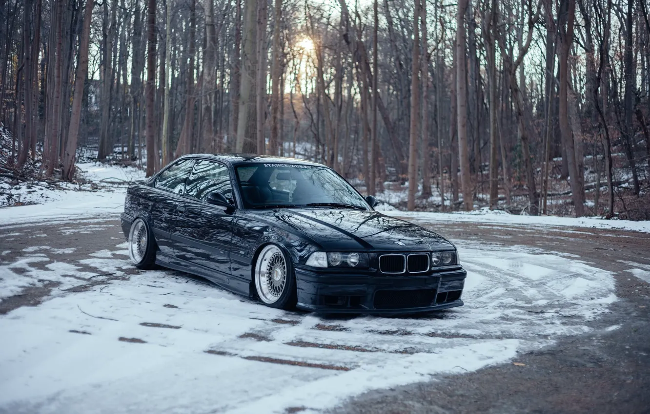 Photo wallpaper bmw, forest, tuning, germany, low, stance, e36