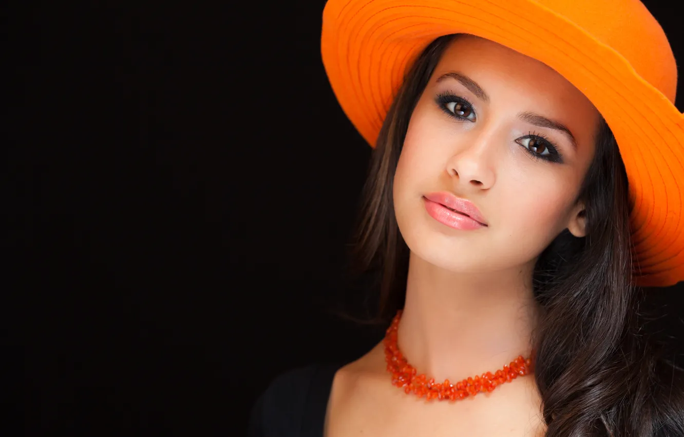 Photo wallpaper girl, portrait, makeup, brunette, hat, long hair