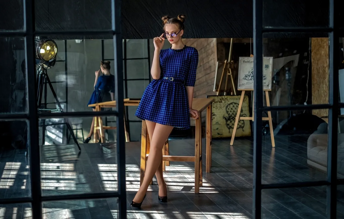 Photo wallpaper Girl, mirror, glasses, Yuri Nesmelov
