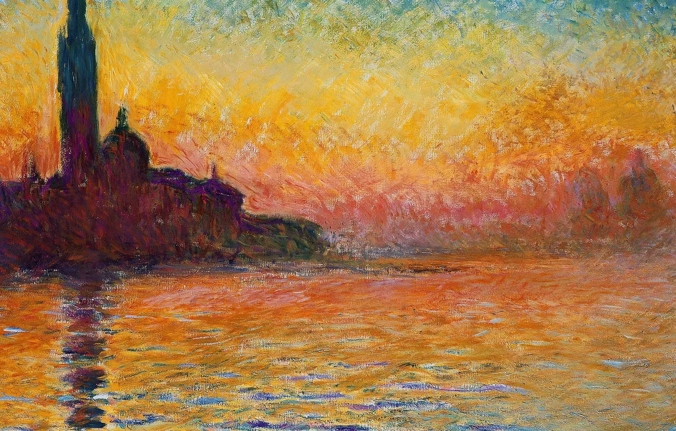 Photo wallpaper sea, the sky, landscape, picture, Church, painting, Claude Monet