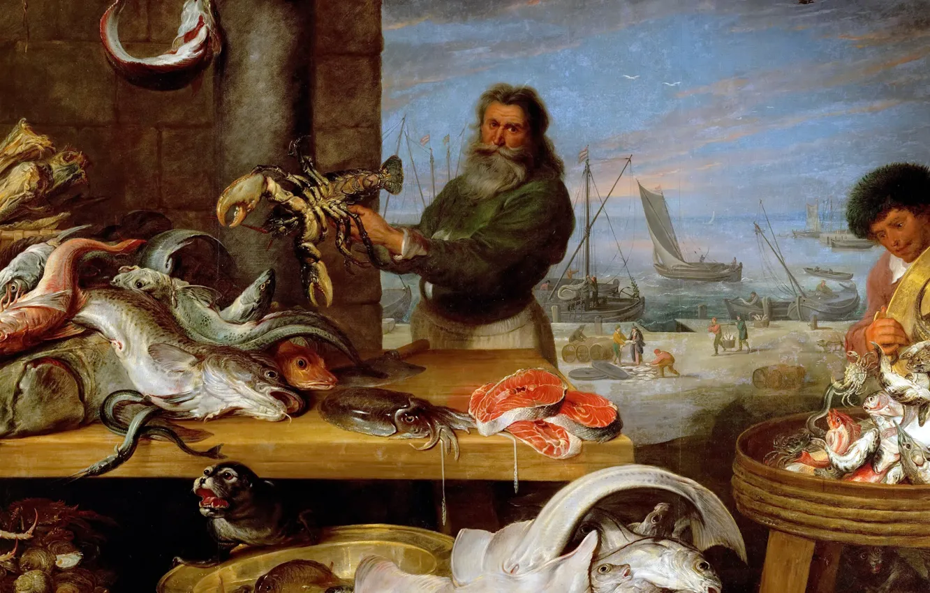 Photo wallpaper picture, fragment, genre, Cornelis de Vos, Fish Market