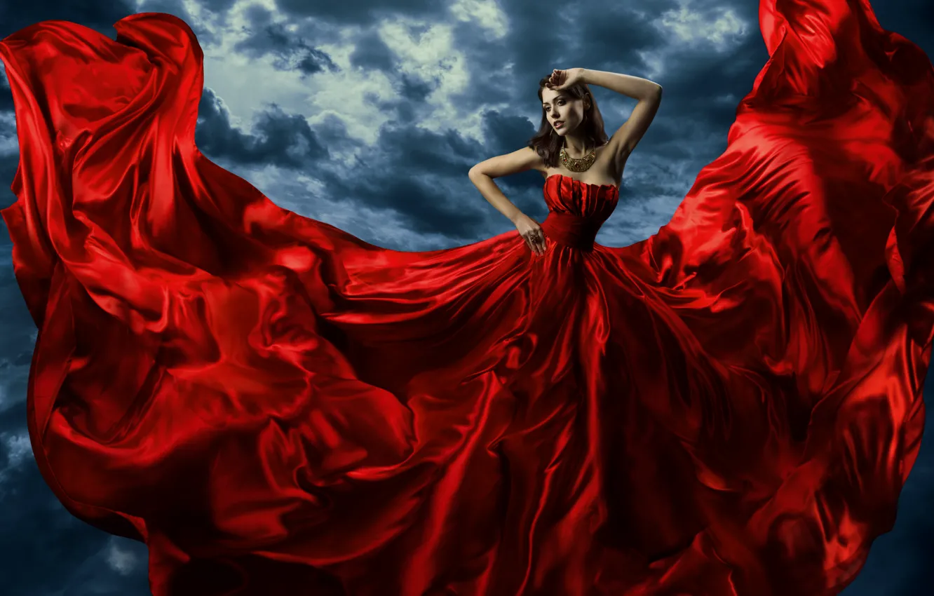 Photo wallpaper look, decoration, background, train, hands, makeup, red dress