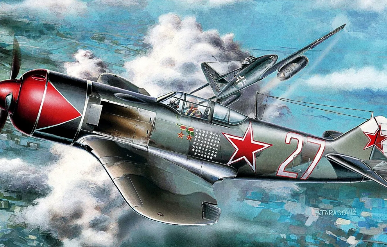 Photo wallpaper La-7, The second World war, Luftwaffe, Me.262A-1a, Turbojet, THE RED ARMY AIR FORCE, I. N. …