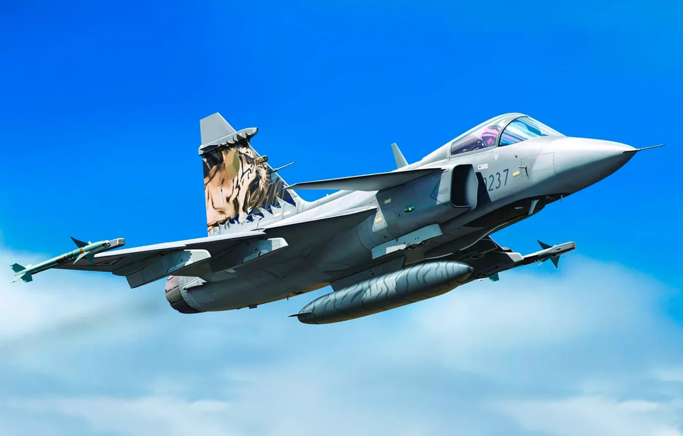 Photo wallpaper the fourth generation, Can JAS 39 Gripen, Swedish multi-role fighter