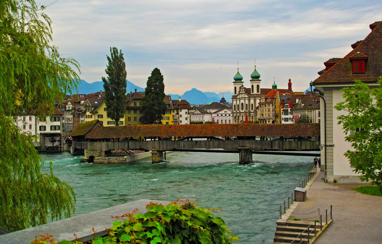 Photo wallpaper bridge, river, for, home, Switzerland, promenade, Luzern