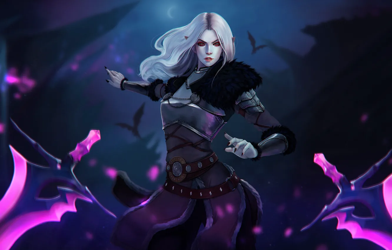 Photo wallpaper girl, night, weapons, fiction, dagger, girl, fantasy, style