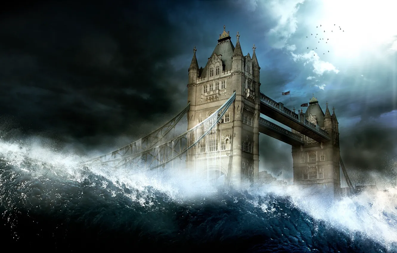 Photo wallpaper wave, city, England, London