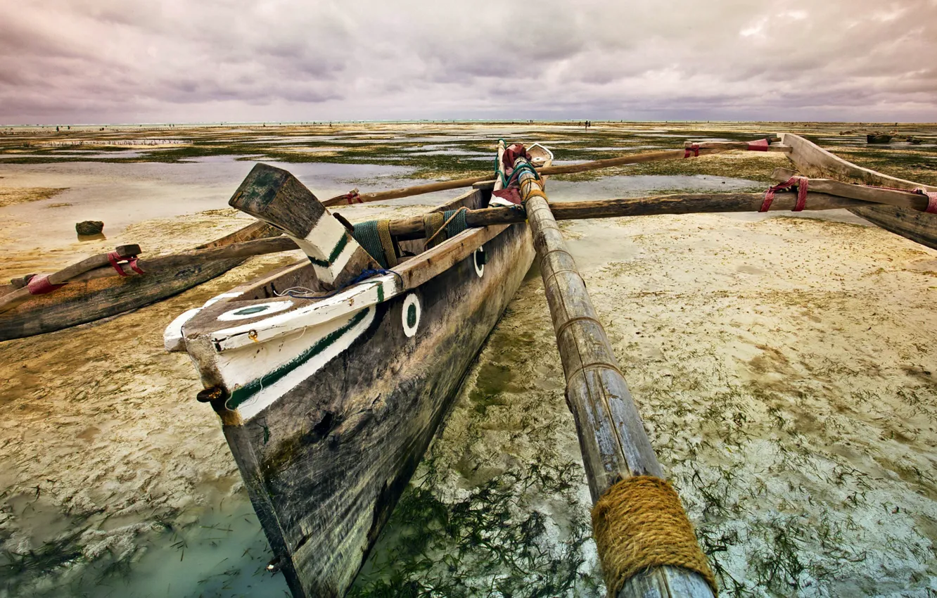 Photo wallpaper beach, boat, Tanzania, Zanzibar, Jambiani