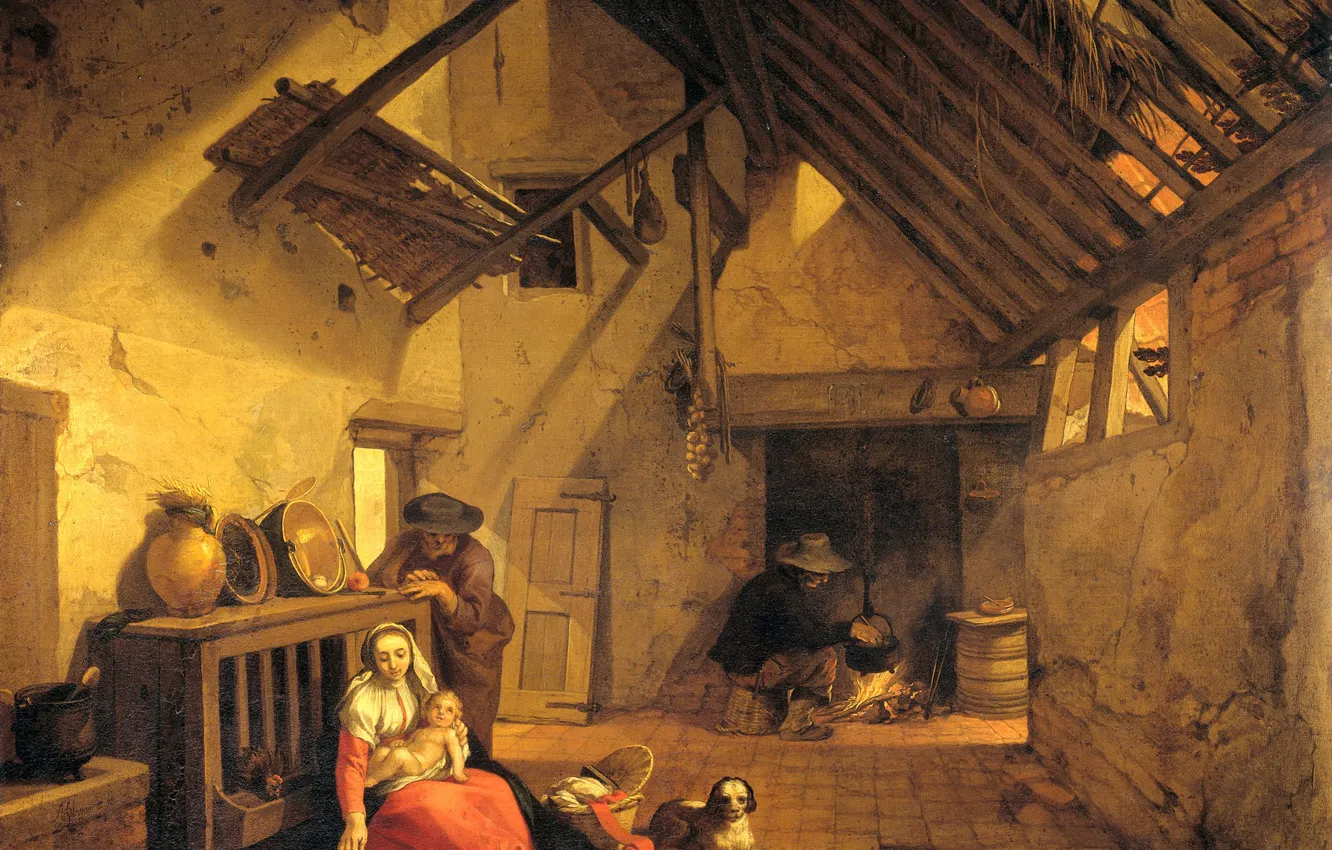 Photo wallpaper oil, picture, canvas, Abraham Bloemaert, Rest on the flight into Egypt, 1632, Abraham Bloemaert