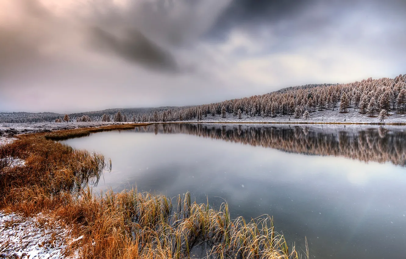 Photo wallpaper autumn, snow, October, Altay