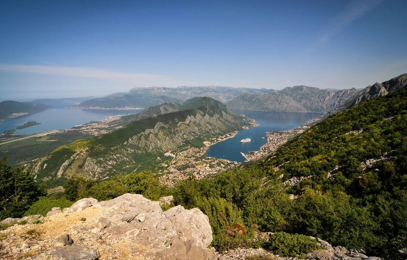 Photo wallpaper mountains, Bay, panorama, Bay, Montenegro, Kotor