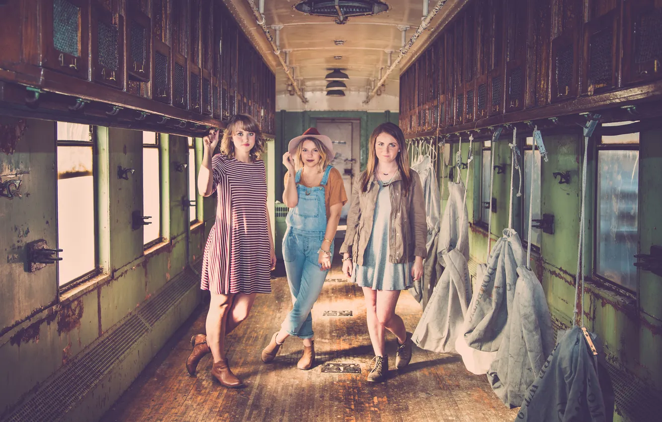 Photo wallpaper eyes, girl, hair, train, interior, hat, cars, dress