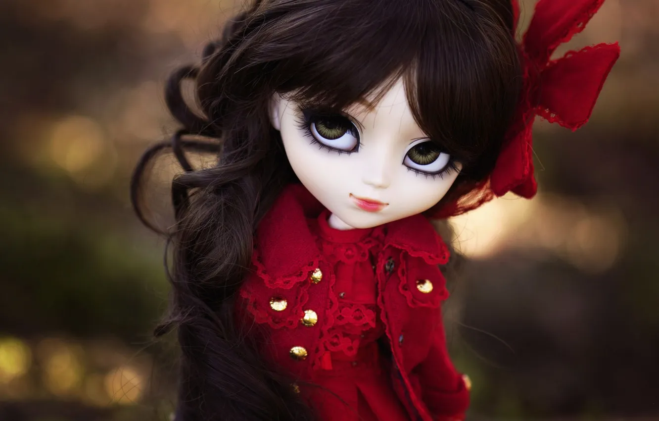 Photo wallpaper toy, doll, brunette, bow, long hair