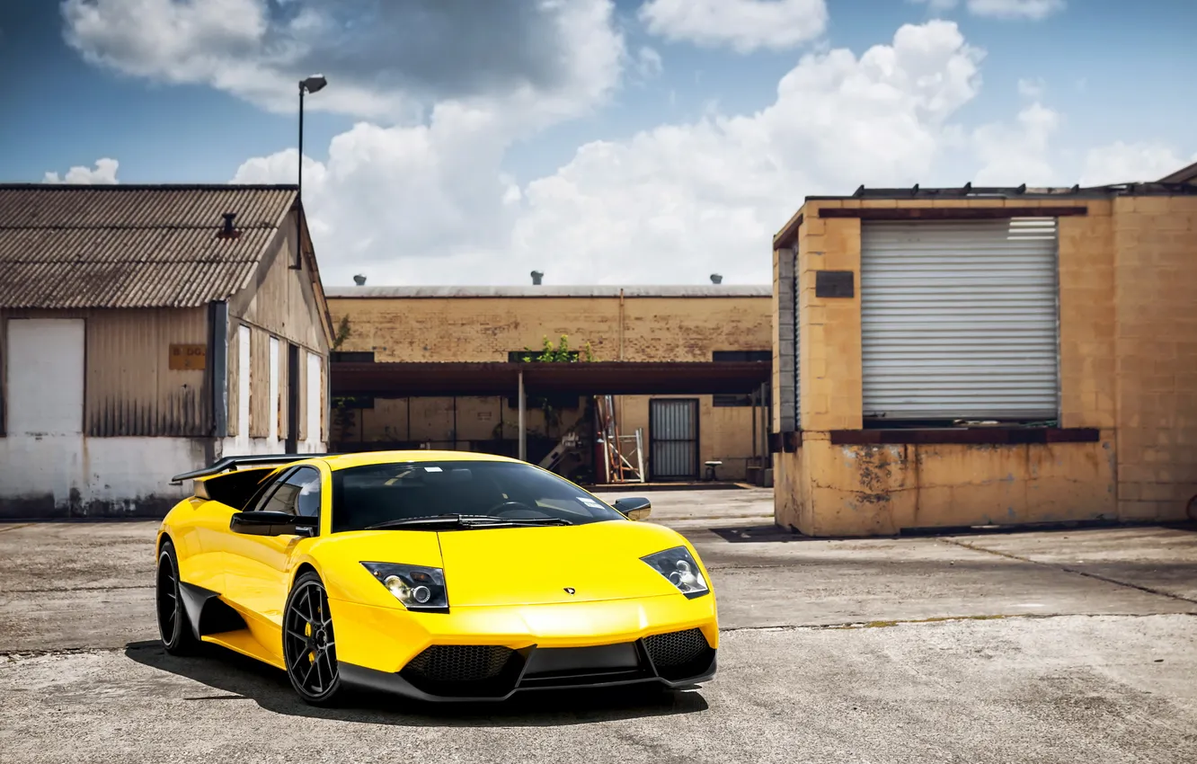 Photo wallpaper yellow, supercar, Lamborghini Murcielago, Lamborghini