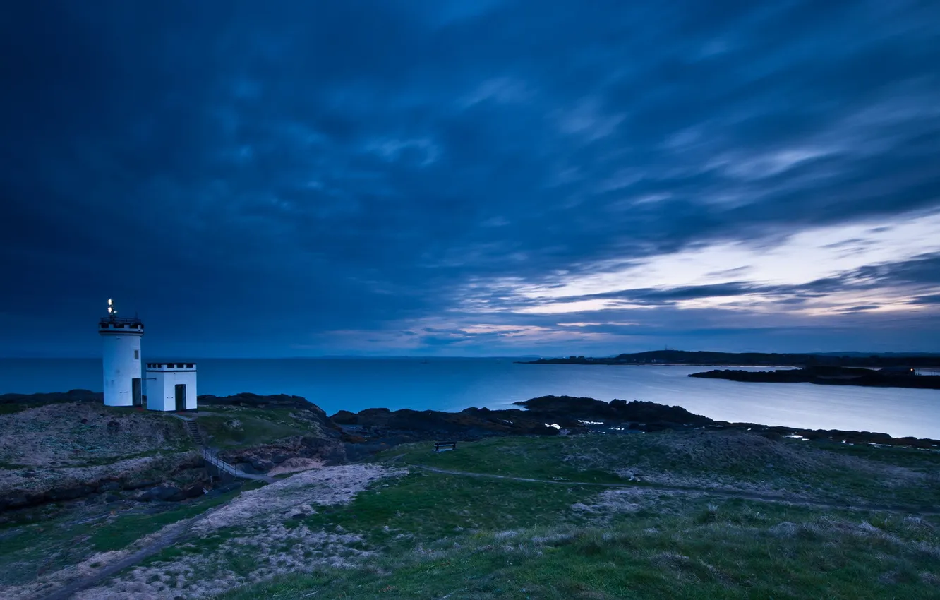 Photo wallpaper landscape, night, lake, lighthouse