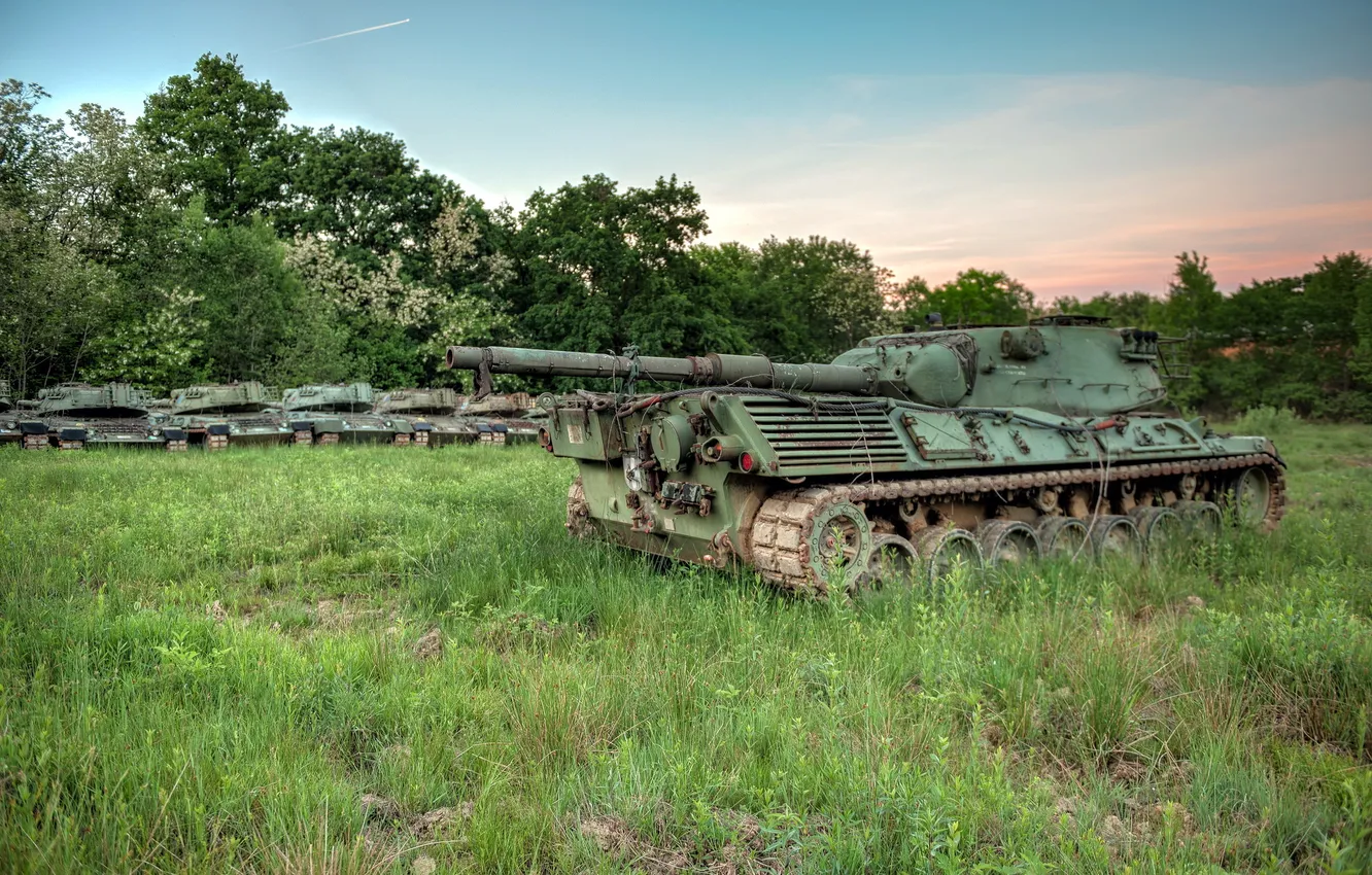 Photo wallpaper field, weapons, tank