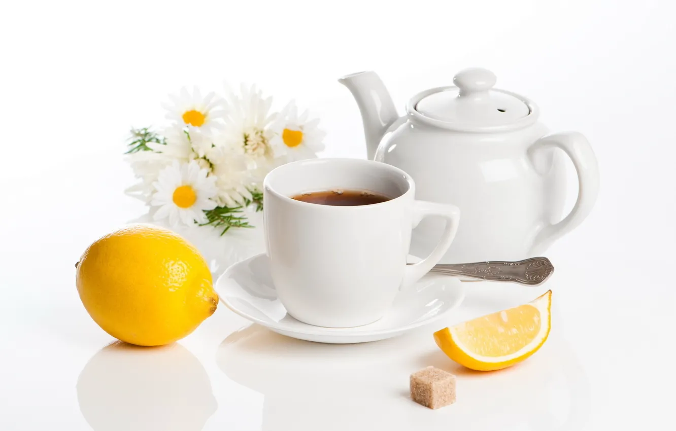 Photo wallpaper lemon, tea, Daisy, teapot