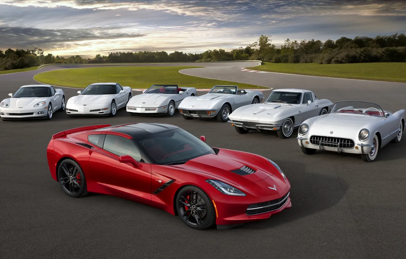 Photo wallpaper Corvette, Chevrolet, Chevrolet, evolution, the front, Stingray, Corvette, Stingray