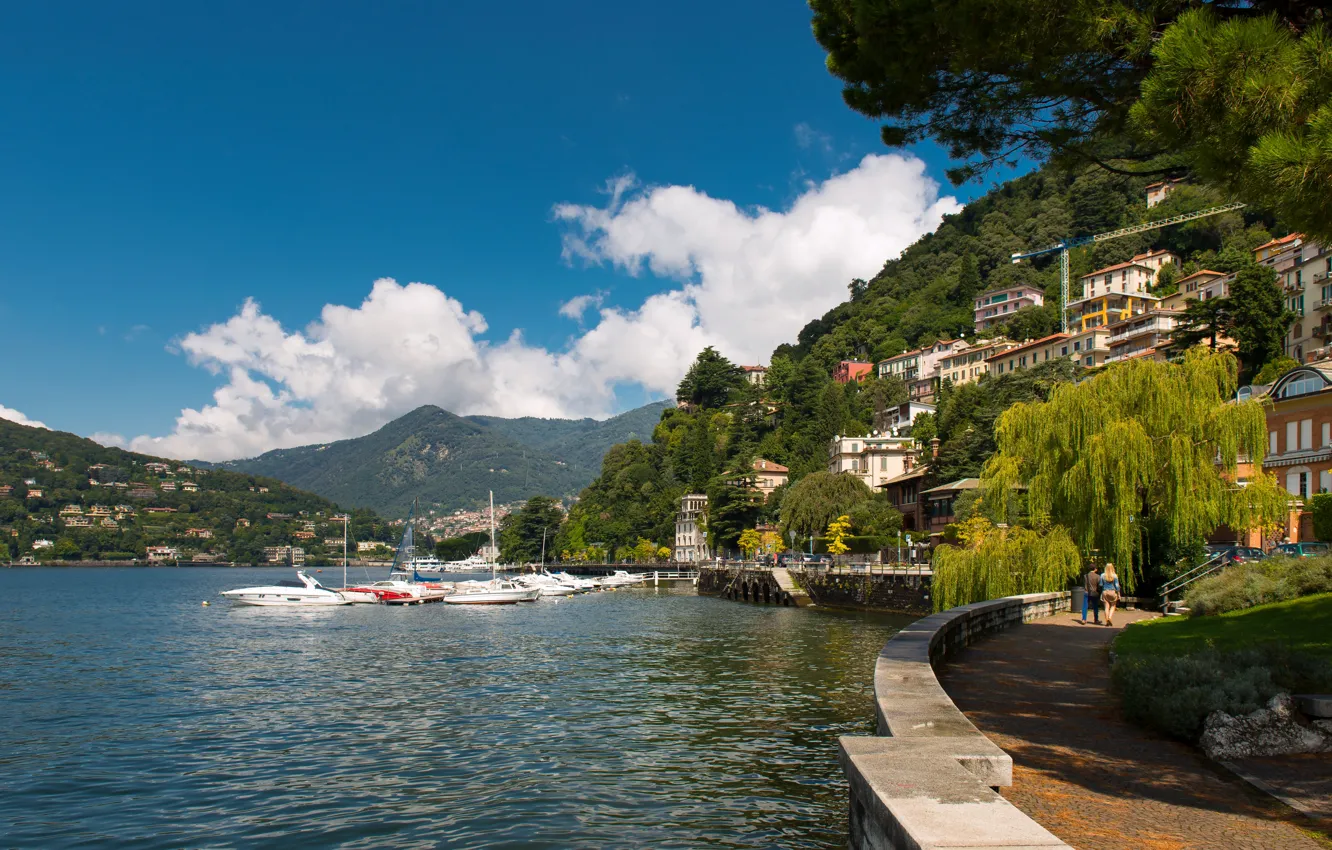 Photo wallpaper Marina, Italy, boats, promenade, Italy, lake Como, Lombardy, Como