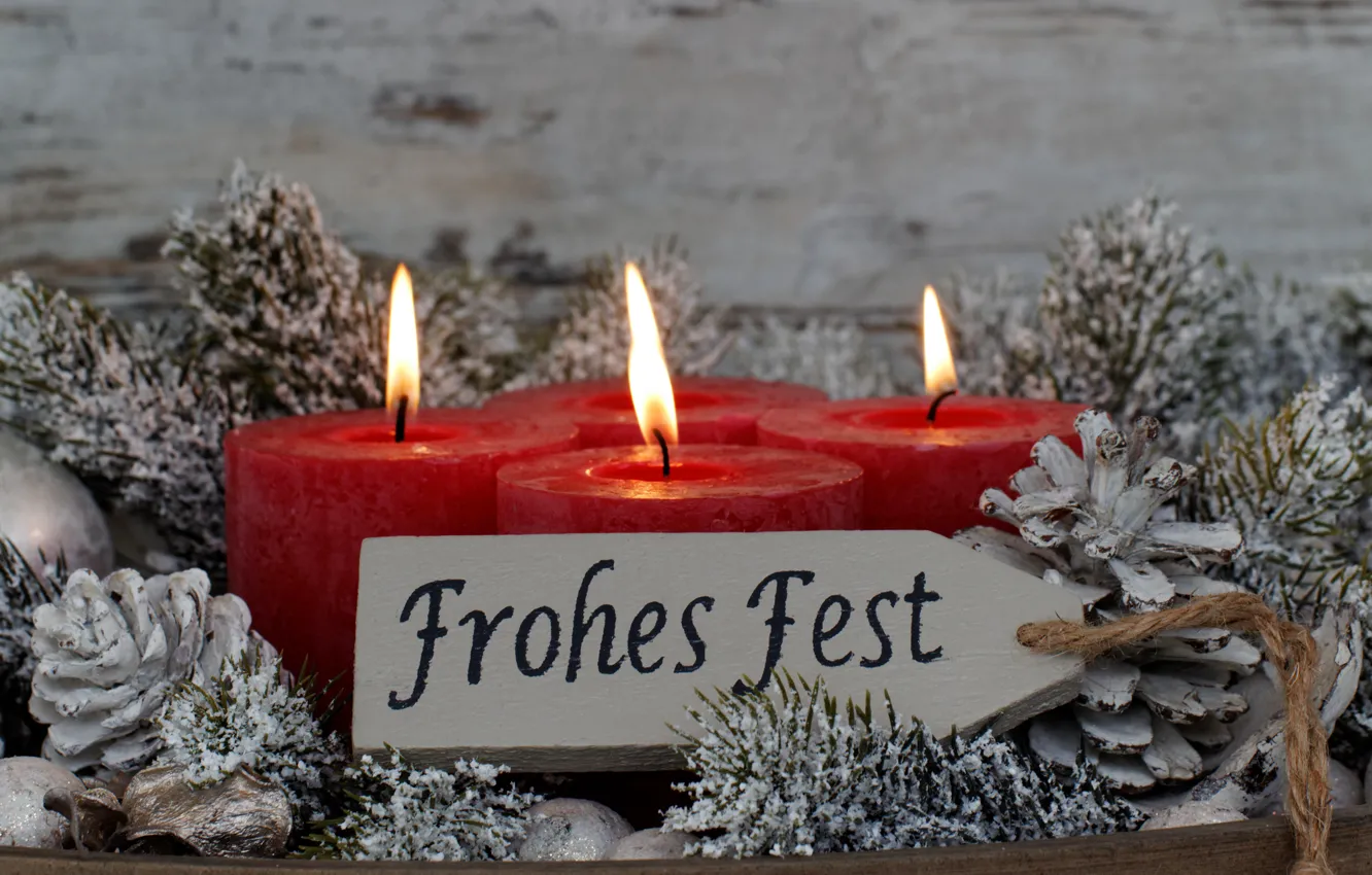 Photo wallpaper new year, fir-tree branches, holiday, decor, candles