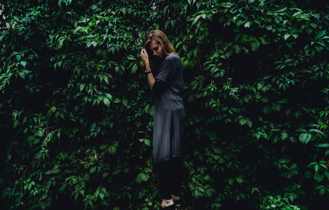Photo wallpaper greens, girl, nature, green, mood, foliage