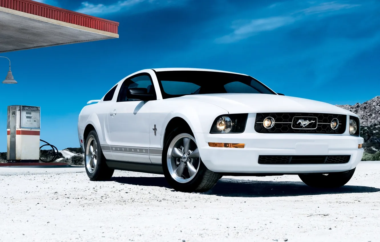 Photo wallpaper white, the sky, coupe, dressing, mustang, Mustang, ford, Ford