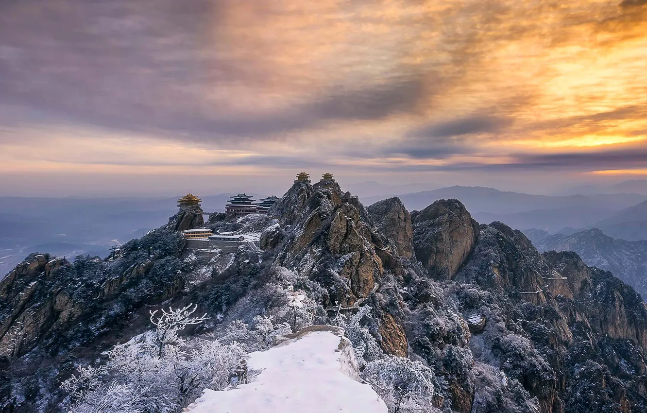 Photo wallpaper clouds, snow, mountains, China, Henan