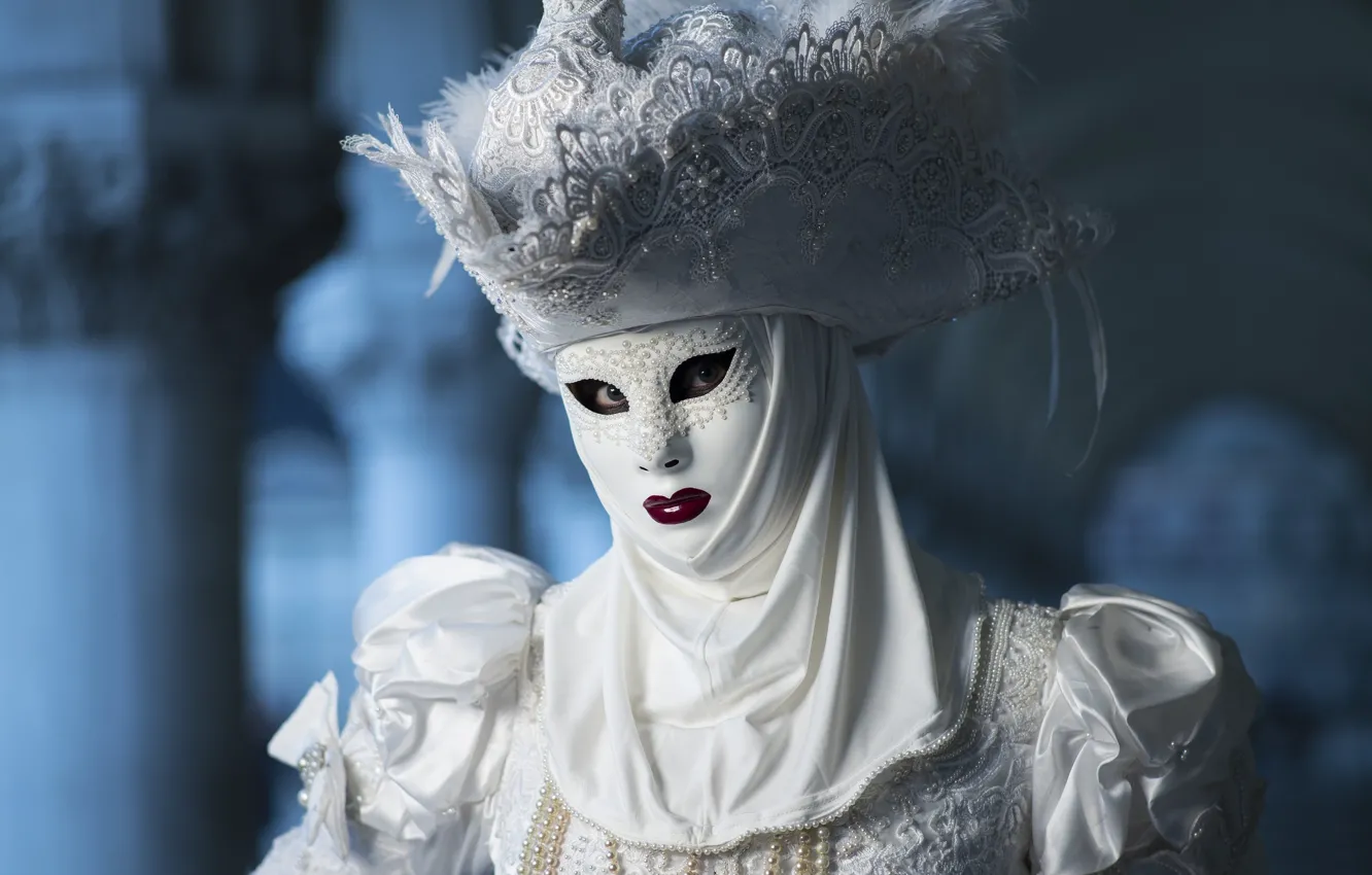 Photo wallpaper white, hat, mask, costume, carnival