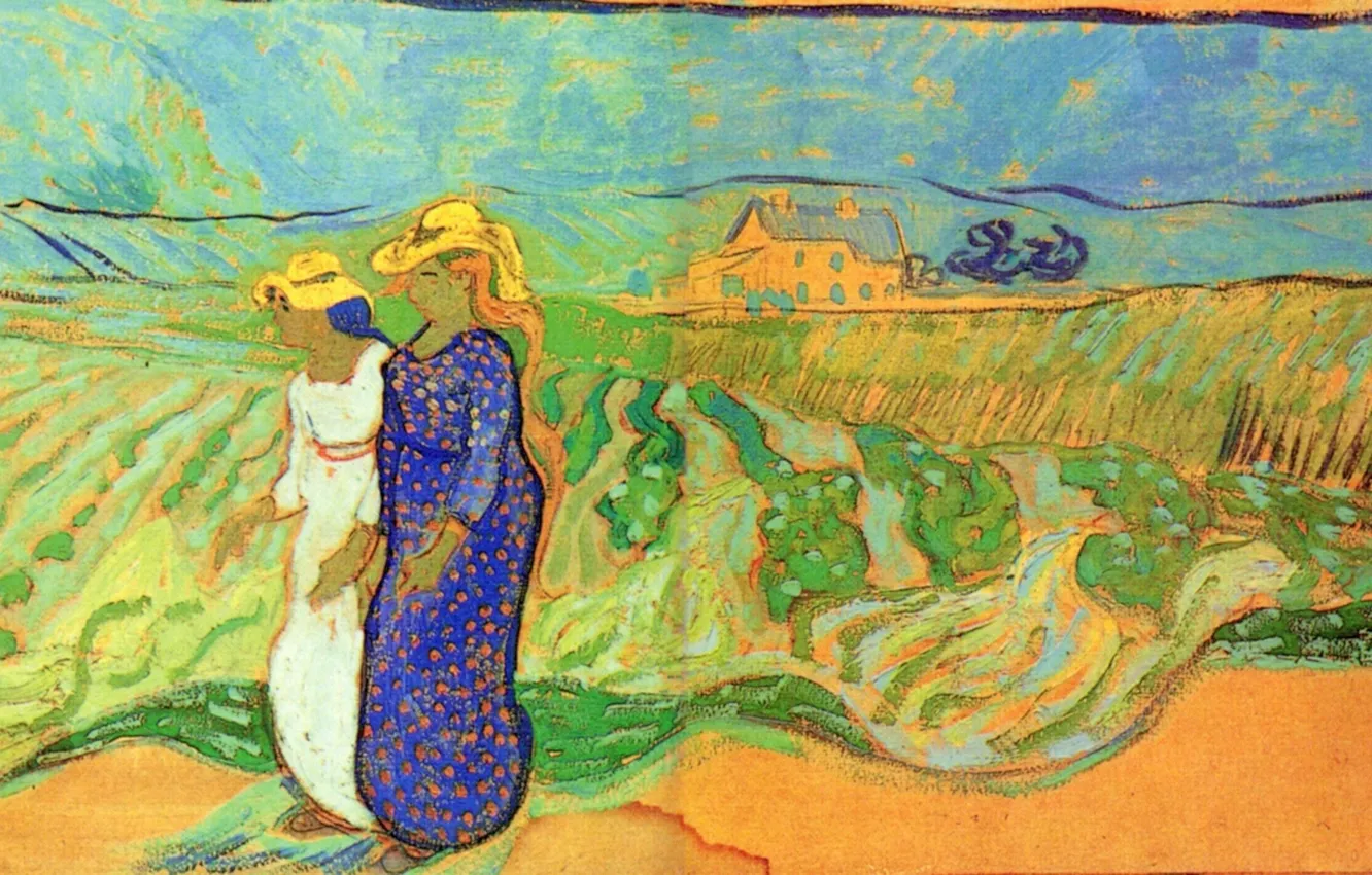 Photo wallpaper Vincent van Gogh, Two Women, Crossing the Fields