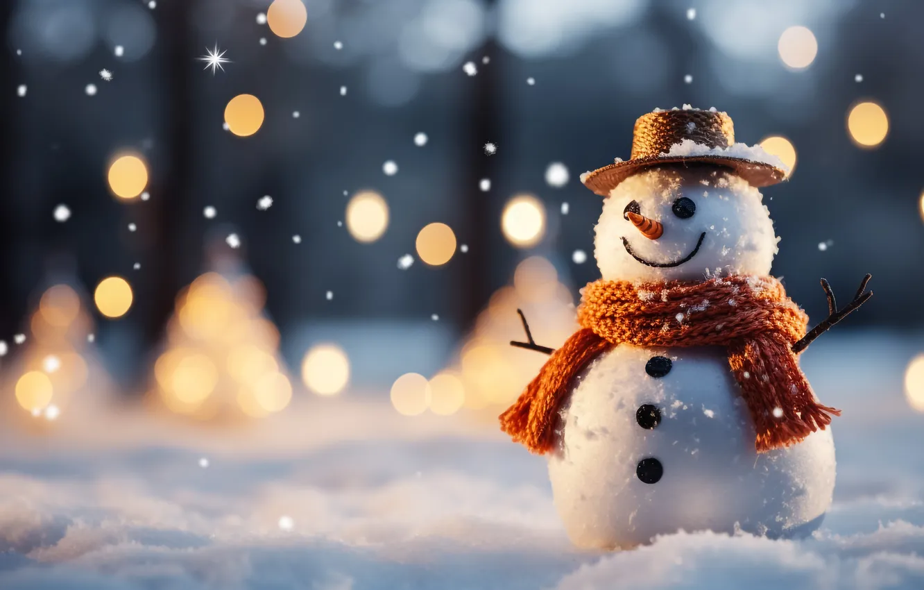Photo wallpaper winter, snow, new year, Christmas, snowman, Christmas, winter, snow