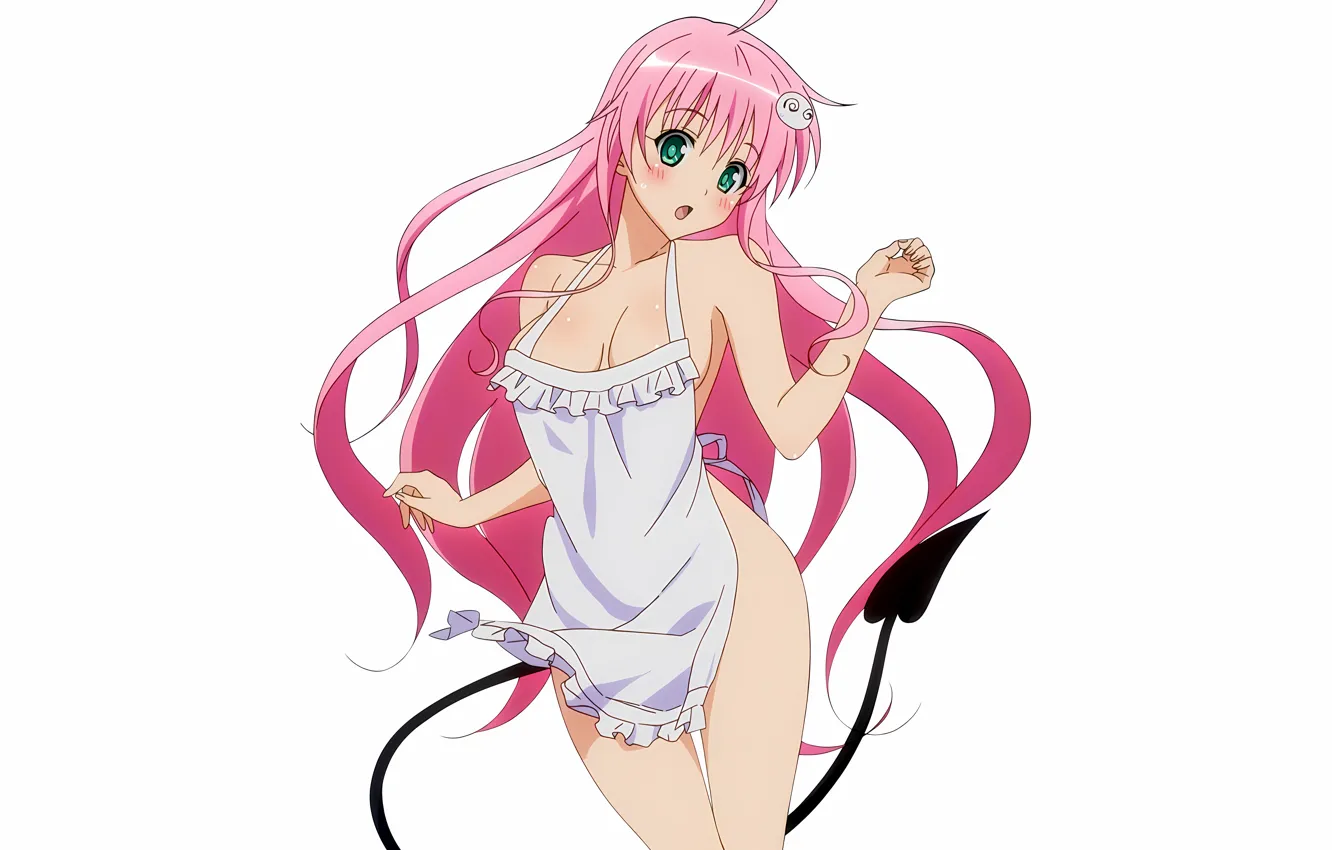 Photo wallpaper girl, sexy, cleavage, pink hair, green eyes, long hair, boobs, anime