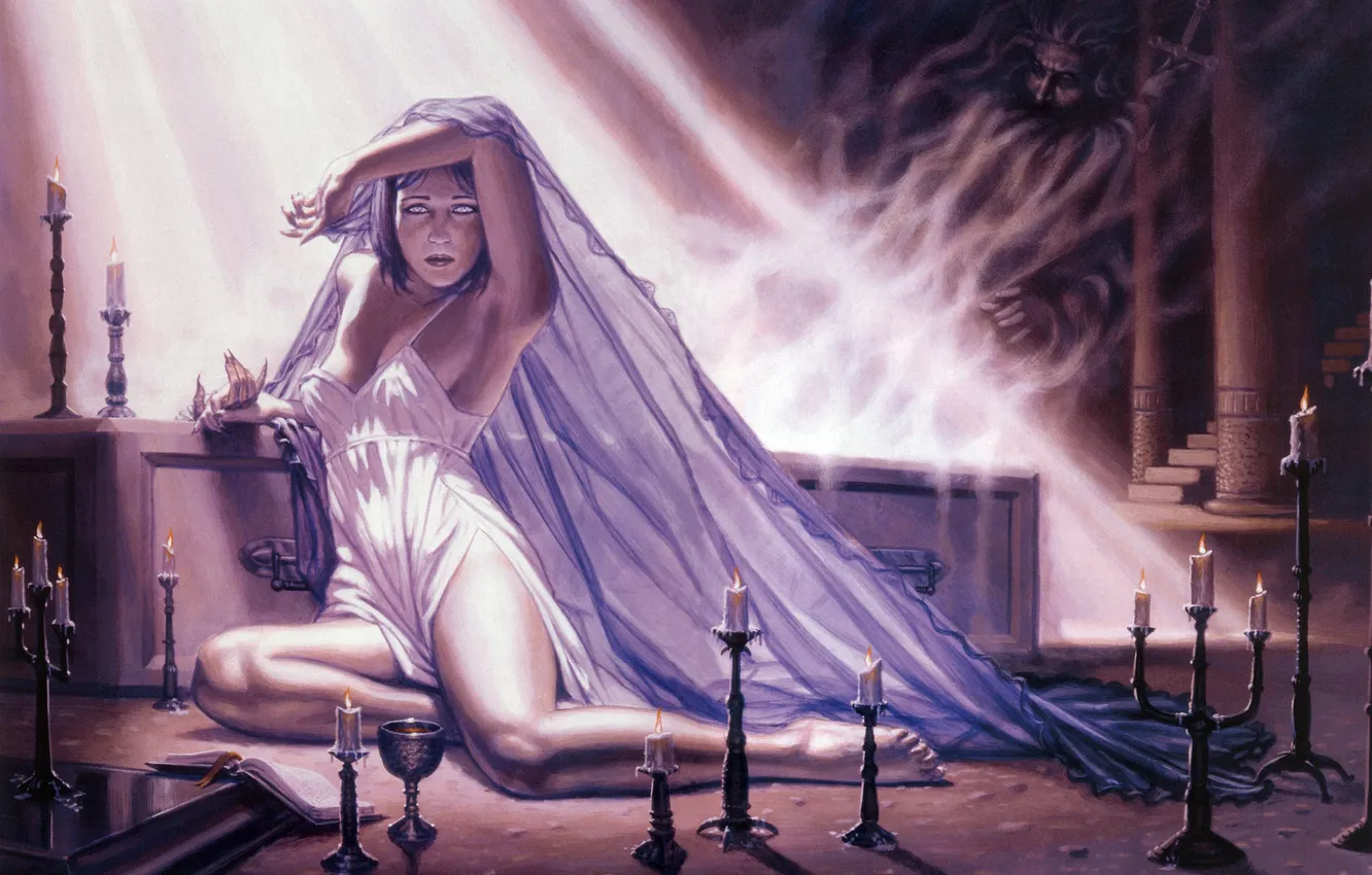 Photo wallpaper girl, figure, candles, art, the crypt, Dorian Cleavenger, Death Of A Vampire