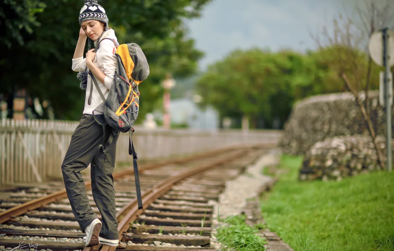 Photo wallpaper girl, background, railroad